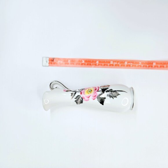 VTG Small Floral Porcelain Pitcher Bud Vase w/ Pink Rose & Silver Foil, Handle - Picture 6 of 6